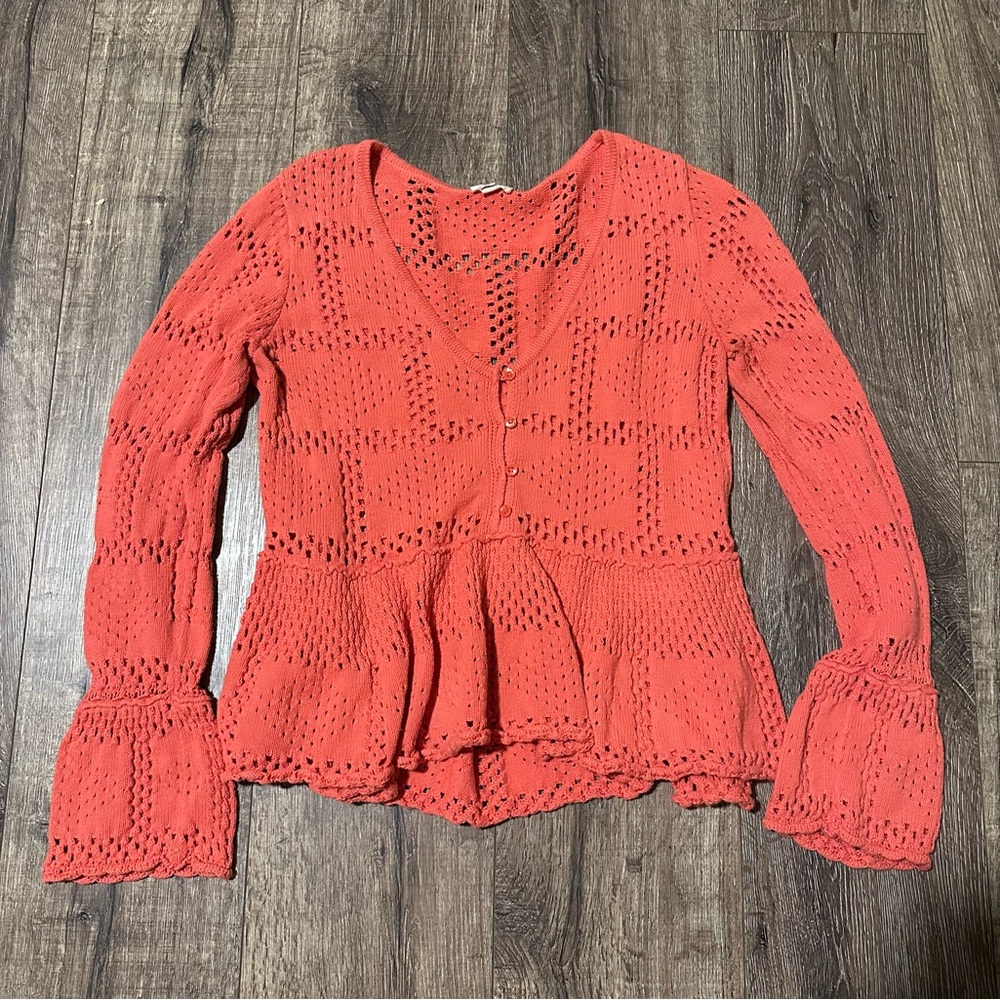SOLD ON MERCARI || ANTHROPOLOGIE - PILCRO Coral Knit Dainty Cotton
  Cardigan
